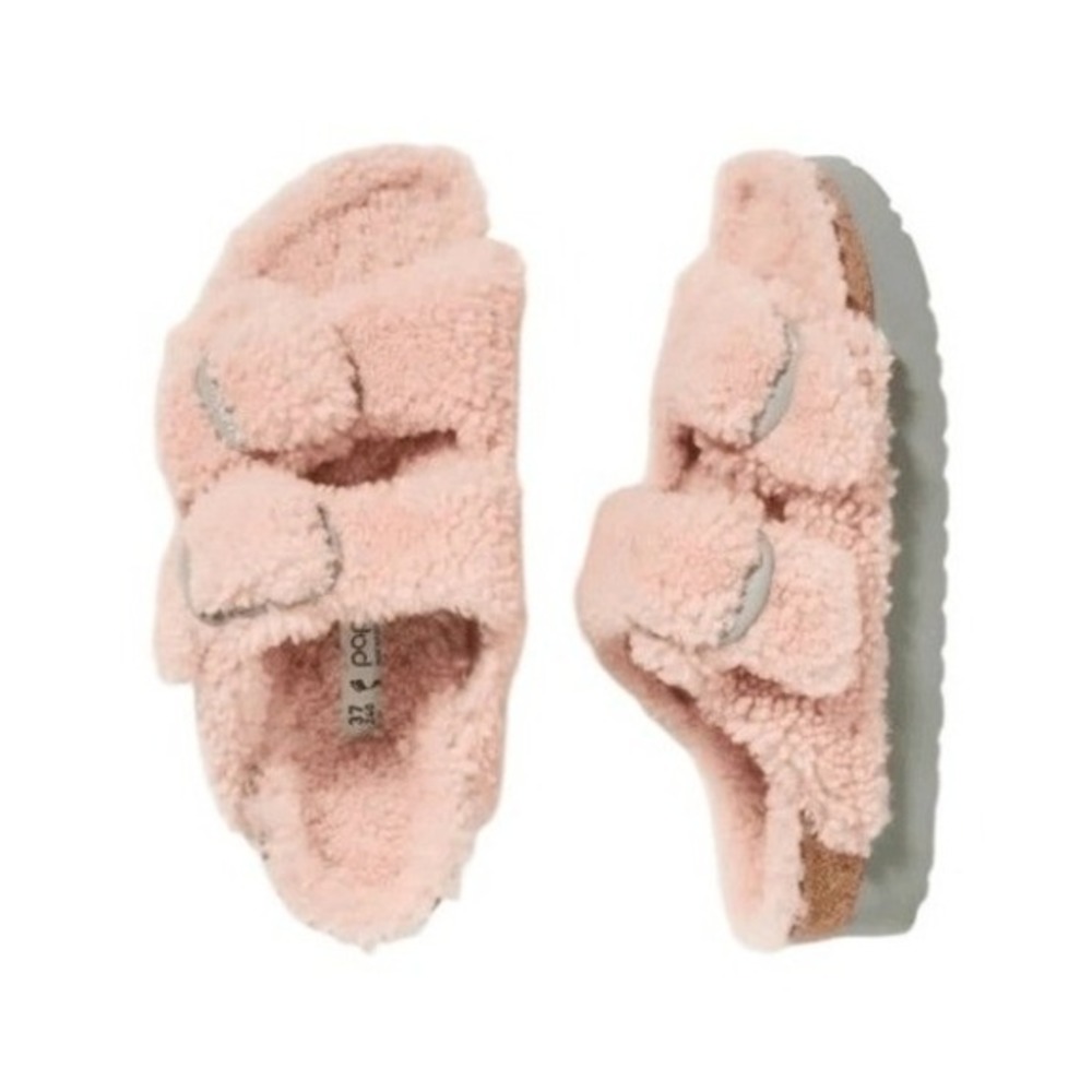 Birkenstock Papillio Arizona Big Buckle Shearling Platform Pink Slip-On Sandals